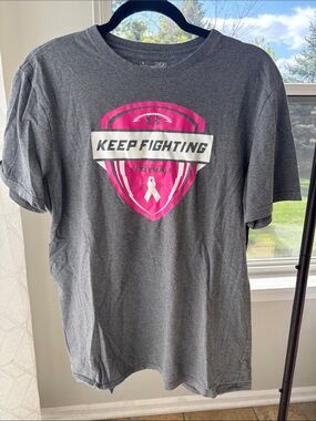 Under Armour Gray T-Shirt with Pink Shield Graphic